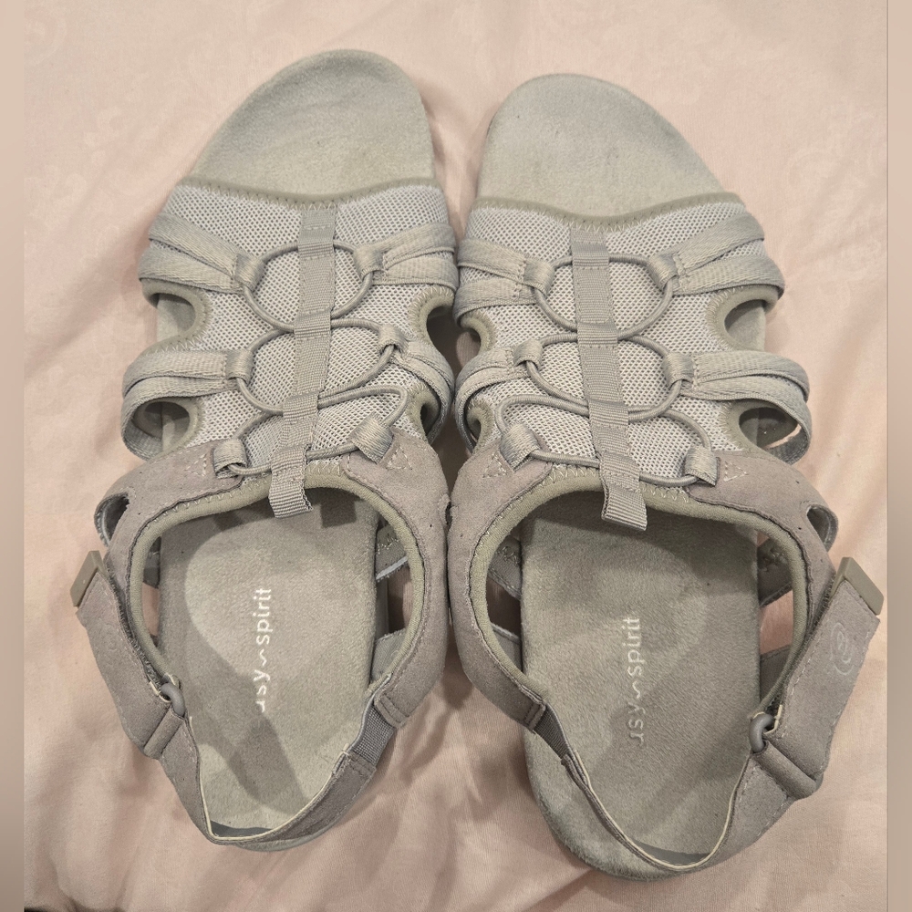 Easy Spirit Gray Closed-Toe‎ Sandals with Adjustable Straps